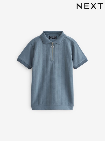 Blue Textured Short Sleeve Quarter Zip Polo Shirt (3-16yrs) (796554) | €11 - €16
