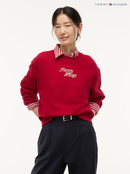 Red - Tommy Hilfiger Logo Relaxed Terry Sweatshirt