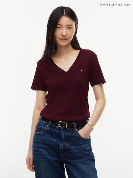 Czerwony - Tommy Hilfiger Slim V-neck T-shirt