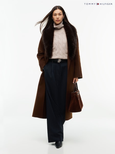 Brown - Tommy Hilfiger Shawl Collar Wool Blend Relaxed Coat
