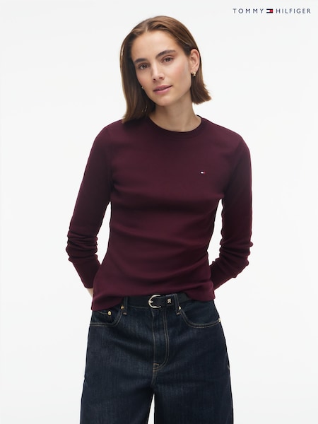 Burgundy Red - Tommy Hilfiger Slim Crew Neck Long Sleeve T-shirt