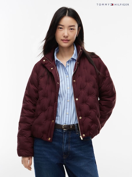 Rot - Tommy Hilfiger Gold-tone Button Flag Down Quilted Jacket