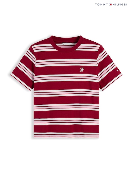 Red - Tommy Hilfiger Rugby Stripe Logo Embroidery Relaxed T-shirt