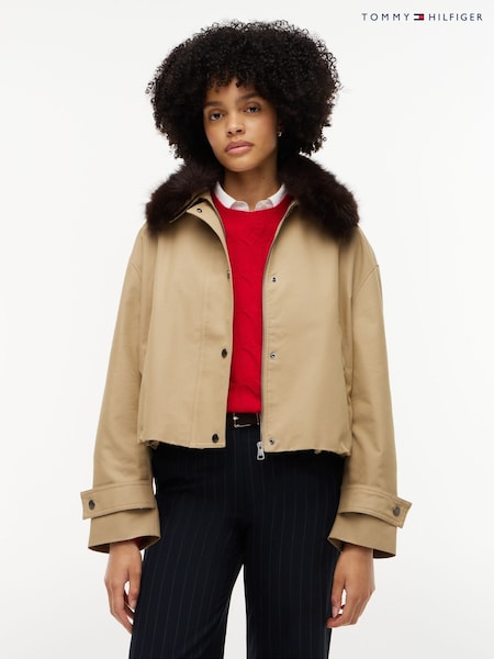 Marrón - Chaqueta bomber extragrande con cuello de piel sintética de Tommy Hilfiger