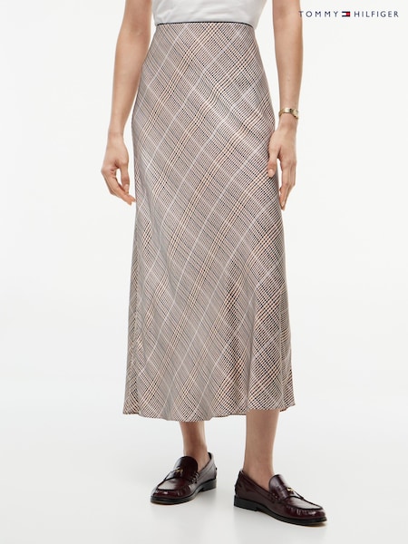 Brown - Tommy Hilfiger Satin Midi Skirt