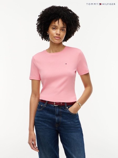 Różowy - Tommy Hilfiger Slim Crew Neck T-shirt