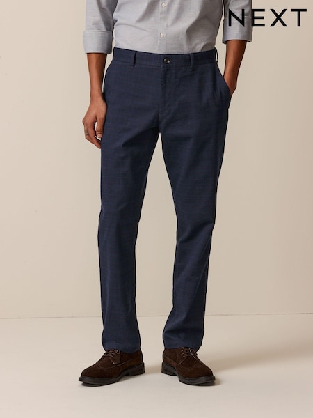 Navy Check Brushed Belted Chinos Trousers (797666) | € 10