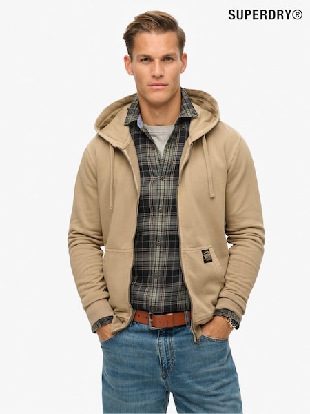 Superdry Washed Lead Brown 100% Cotton Contrast Stitch Zip Hoodie (797698) | R$ 590