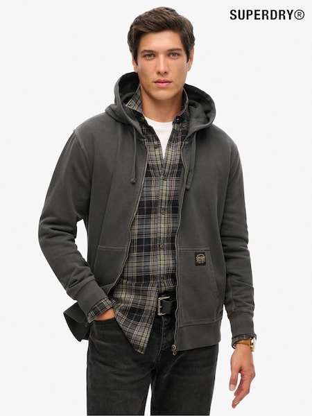 Superdry Washed Black 100% Cotton Contrast Stitch Zip Hoodie (797749) | 297 QAR