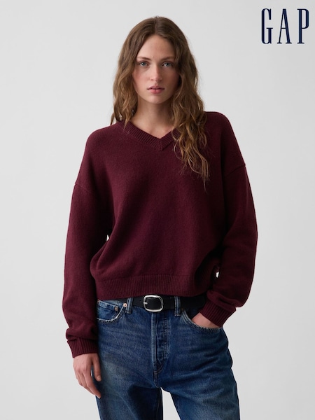 Burgundy Red - Gap Cashsoft Oversized V-neck Jumper