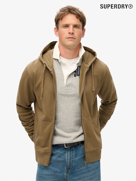 Superdry Washed Teak Brown 100% Cotton Contrast Stitch Zip Hoodie (797940) | R$ 590