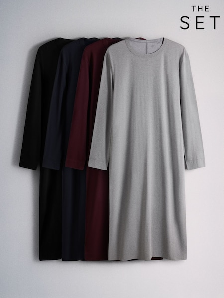 Black/Burgundy/Navy/Grey - The Set 4 Pack Essential Lightweight Maxi Long Sleeve T-shirt Dresses