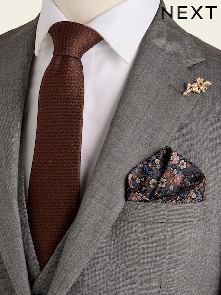 Rust Red - Regular Tie Pocket Square And Pin Set