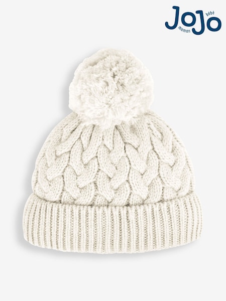JoJo Maman Bébé Cream Chunky Cable Knit Pom Pom Hat (798066) | €23