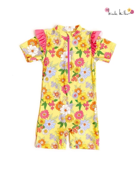 Nicole Miller Yellow Floral Short Sleeves Rash Guard (798247) | 29 € - 31 €