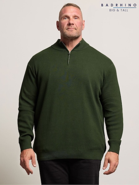 Green - Regular Badrhino Big & Tall Milano Quarter Zip Jumper