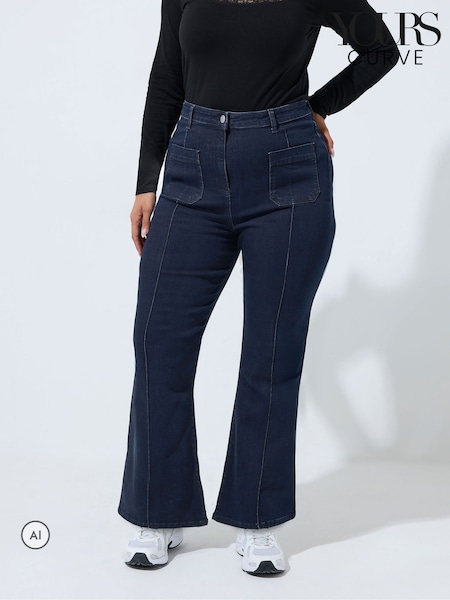 Blue - Yours Curve Limited Seam Detail Flared Jeans