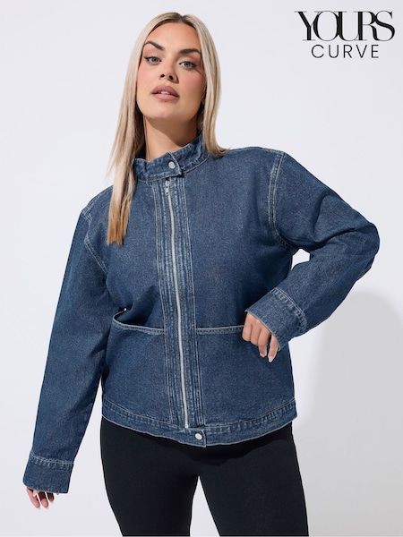 Blue - Yours Curve Limited Funnel Neck Denim Jacket