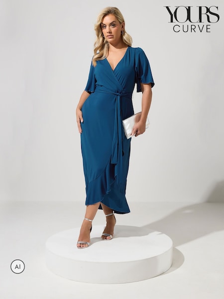 Blue - Yours Curve Ruffle Ity Dress