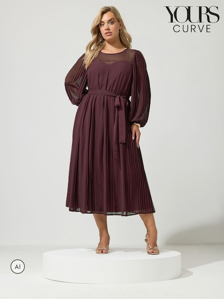 אדום - Yours Curve Sweetheart Pleated Dress