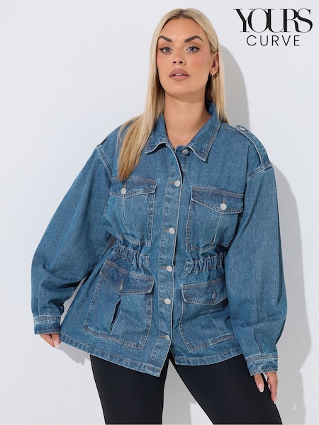 Blue - Yours Curve Limited Elasticated Waist Denim Jacket