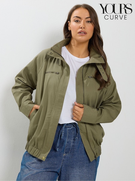 Green - Yours Curve Funnel Neck Twill Shacket