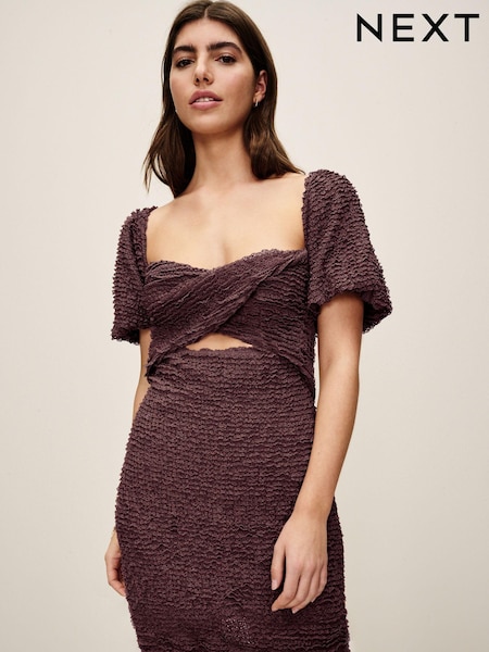 Коричневый - Textured Puff Sleeve Mini Dress (798853) | €7