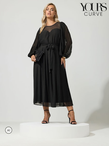 Black - Yours Curve Sweetheart Pleated Dress