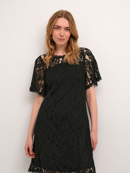 Black - Cream Kit Knee Length Lace Black Dress