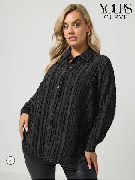 Black - Yours Curve Jacquard Textured Stripe Shirt