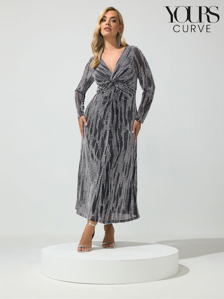 Black - Yours Curve Abstract Metallic Knot Dress