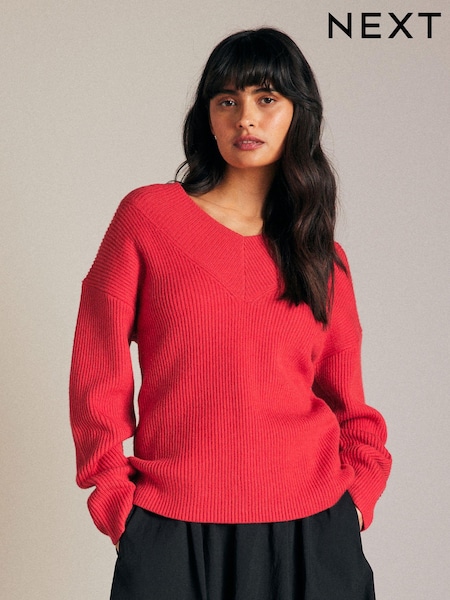 Red V-Neck Knit Jumper (799083) | €18
