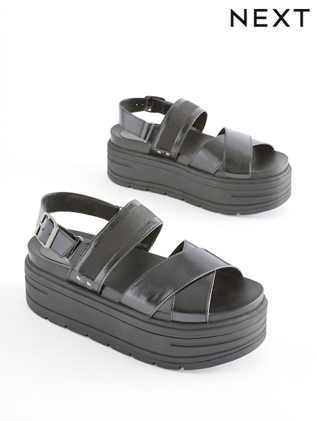 Negru - Sandale cu talpă ortopedică masivă (799188) | 144 LEI