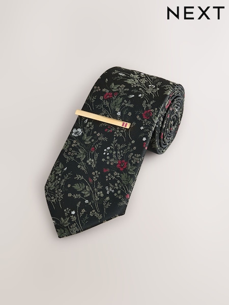 Forest Green Floral - Regular Design Tie Clip