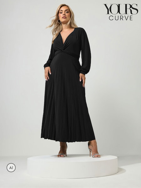 Schwarz - Yours Curve Pleated Knot Long Sleeve Maxi Dress