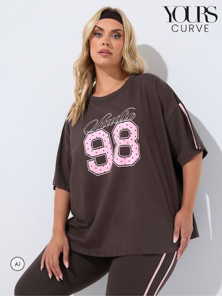 Brown - Yours Curve Studio 98 Active T-shirt