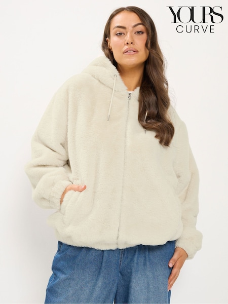 Branco - Yours Curve Faux Fur Zip Through Hooded Fleece