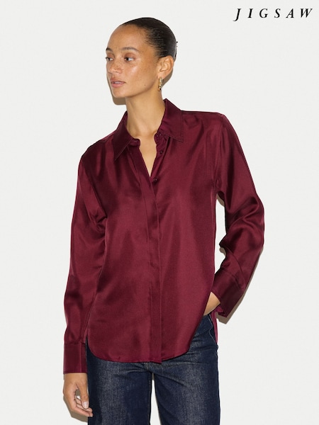 Dark Red - Jigsaw Silk Twill Relaxed Shirt