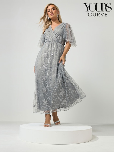 Silver - Yours Curve London Celestial Sequin Mesh Maxi Dress