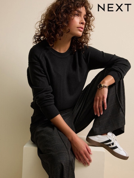 Black Soft Touch Pattern Knitted Cosy Crew Neck Jumper (799344) | $18