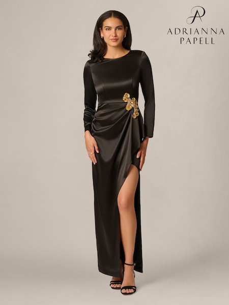 Black - Adrianna Papell Stretch Satin Gown