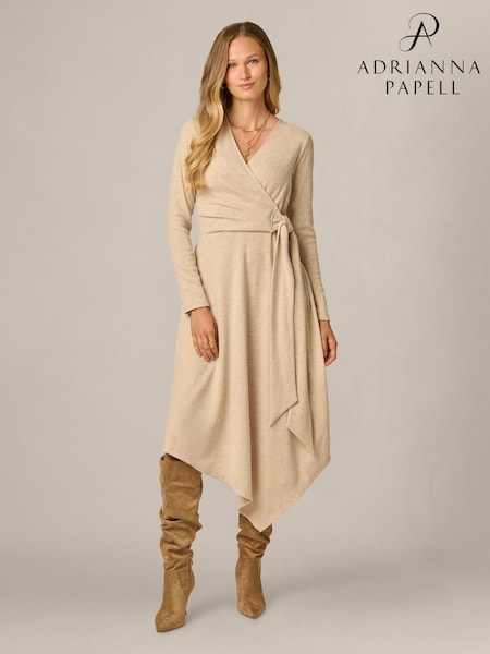 Natural - Adrianna Papell Wrap Tie Knit Dress