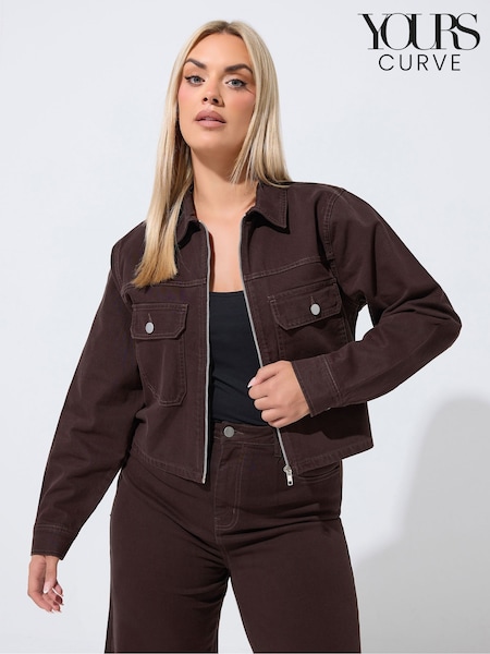 Brown - Yours Curve Limited Pocket Denim Jacket