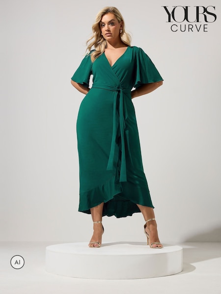 Vert - Yours Curve London Ruffle Ity Dress