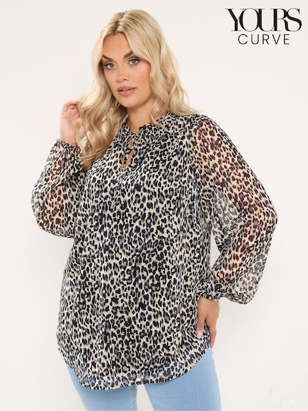 Black - Yours Curve Frill Neck Leopard Print Blouse