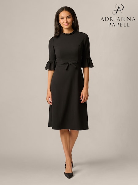 Negru - Rochie din șifon și crep tricotat Adrianna Papell