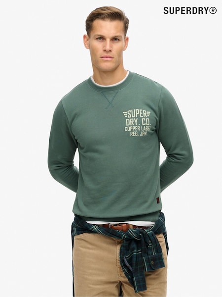 Superdry Drius Green 100% Cotton Copper Label Graphic Crew Sweat Top (799801) | R$ 545