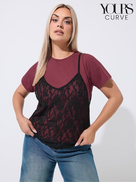 Red - Yours Curve Limited Lace Cami Top