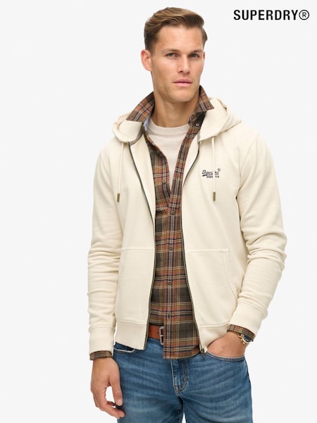 Superdry Washed Chalk 100% Cotton Essential Logo Washed Zip Hoodie (799892) | R$ 590