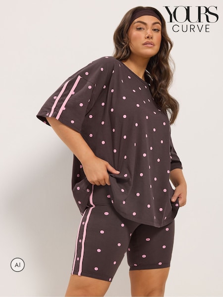 Brown - Yours Curve Polka Dot Active Shorts